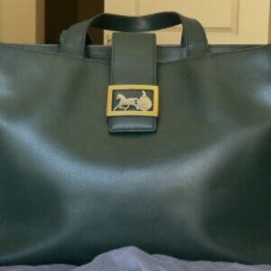 PRICE DROP! Vintage CELINE Horse Carriage Bag in Green Leather Handbag